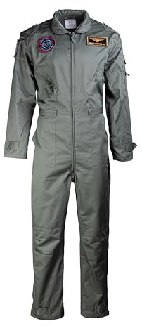 Mil-Tec US Fliegerkombi mit Abzeichen • Taktischer Overall inklusive 4 Patches • Robuster Fluganzug mit Metall-Reißverschluss • Verstellbare Passform • Gr. 46-60 • Schwarz, Oliv (Oliv, 58)
