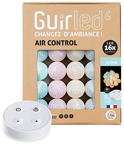 GuirLED - LED Baumwollkugeln Lichterkette USB - Drahtlose Fernbedienung - Baby Nachtlicht 2h - Dual USB 2A Netzteil enthalten - 4 Intensitäten – 16 Kugeln 1.6m - Einhorn