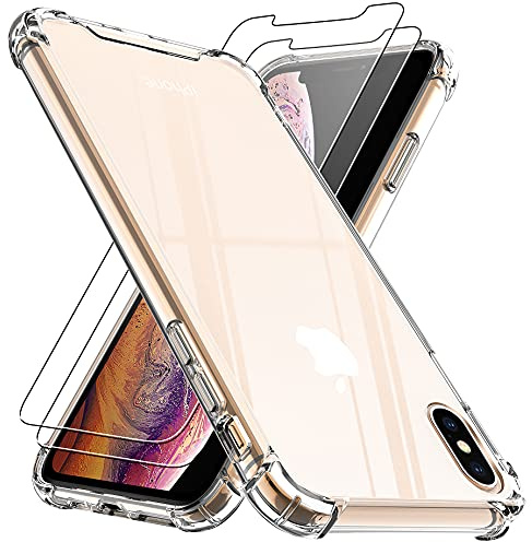4youquality Case for iPhone XS Max with [2-Pack] Tempered Glass Screen Protector, Air Cushion Drop Protection, Shockproof Transparent Clear Bumper Phone Case Cover, Anti-Scratch