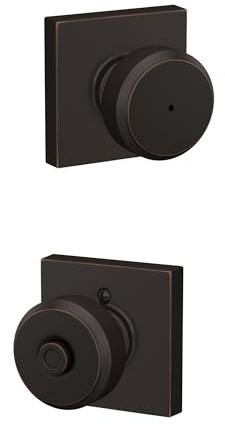SCHLAGE F40 BWE 716 COL Bowery Knob with Collins Trim Bed & Bath Privacy Door Lock, Aged Bronze