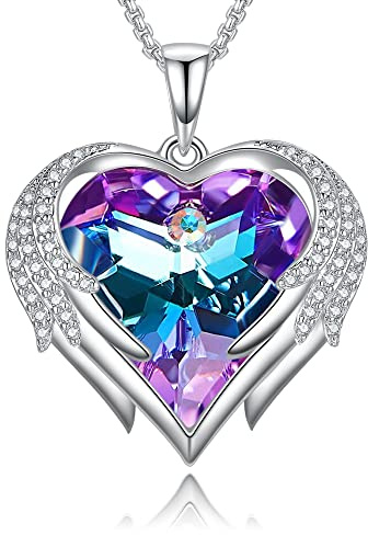 Praelinos Alas de Ángel Collares Mujer Corazón Chapado en Oro Blanco Cristal 5A Zirconia Cúbica Joyas Mujer Regalo Cumpleaños Aniversario San Valentín para Esposa Mama Novia