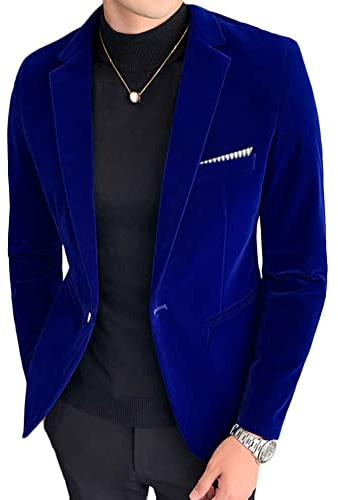 shownicer Blazer Casual para Hombre Chaquetas de Traje Slim fit Chaqueta Sólido Abrigo Chaqueta de Un Botone Casual Blazer de Terciopelo A Azul XXL