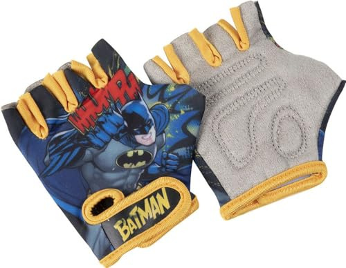 Tataway Par de Guantes de Bicicleta para bebés Batman, superhéroe, Amarillo y Negro, Hombre murciélago DC Comics, sin Dedos