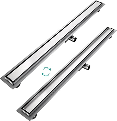 EMKE Duschrinne 110cm Edelstahl Befliesbar Komplettset Bodenablauf Dusche Siphon mit Geruchsstop und Haarsieb Randablauf, Duschablauf Ablaufrinne Dusche Doppelseitige Duschabfluss für Badezimmer