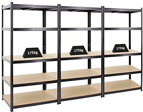 PROREGAL Mega Deal 3X Schwerlastregal Taurus Schwarz 180x90x60cm mit Fachlast 175kg Kellerregal, Steckregal, Garagenregal, Lagerregal