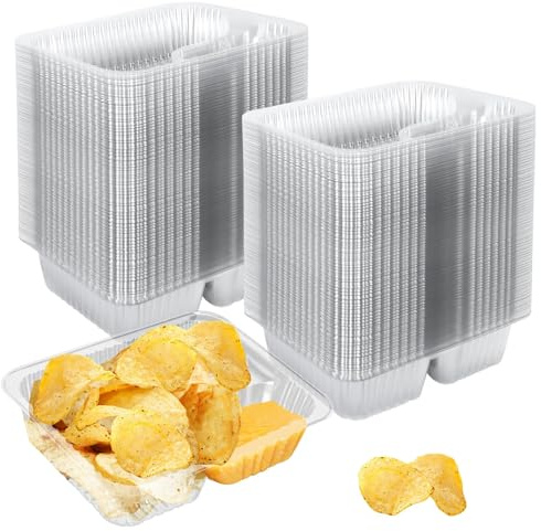TKOnline 200 Pack 12oz Plastic Nacho Trays, 6x5 Inches 2 Compartments Disposable Snack Tray with Chip and Dip Holder, Clear Nacho Containers for Concession Stands Movie Night Carnival Party Supplies