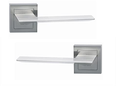 AZERODESIGN - Juego de Manilla con Roseta Cuadrada DINTEL - 5x5 cm - Largo Manija de 14 cm - Acabado Resistente al Desgaste y la Oxidación - Color Níquel Satinado - Material de Aluminio