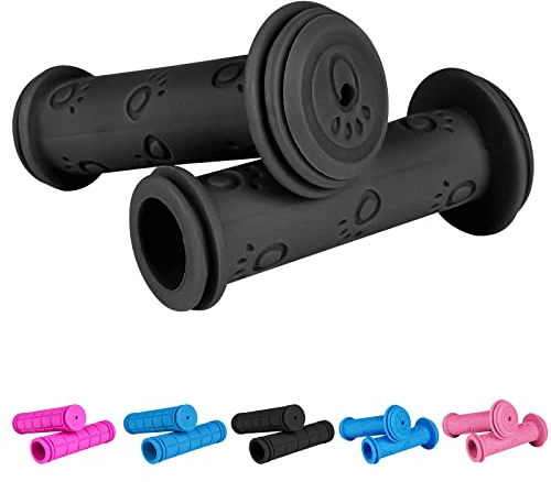 URAQT Fahrradgriffe Kinder,22 mm Lenkergriffe Fahrrad Kinder mit Höchster Sicherheit Prallschutz Kinderfahrradgriffe Gummi Grips für Roller Dreirad Kinder Laufrad Kinderfahrrad Pfoten - Schwarz