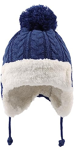 XIAOHAWANG Tricoté Hiver Bébé Bonnet Mignon Fille Garçon Chapeau Chaud Oreillette Enfant Bonnets 0-5ans (Bleu Brume, 6 à 24 Mois)