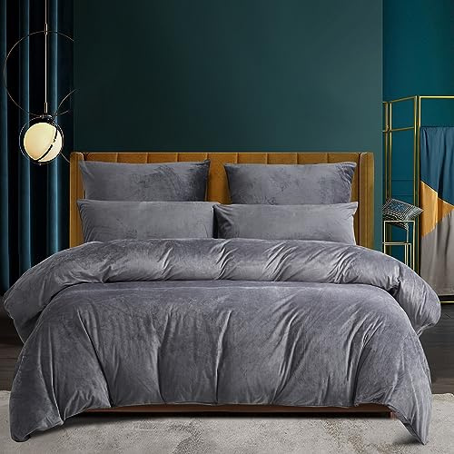Luofanfei Housse de Couette Hiver 140x200 Chaude Flanelle Toucher Cashmere Polaire Parure de Lit en Velours Grise Doux avec Fermeture Éclair,Linge de Lit 1 Personne avec 1 Taie d'oreiller 65x65 cm