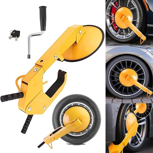 Radkralle Wegfahrsperre, Radkralle Reifenkralle Universal Radschloss Parkkralle Auto-Diebstahlsicherung Parkkralle Diebstahlsicherung Großes LKW-Schloss und 2 Schlüsseln für PKW-Gelb