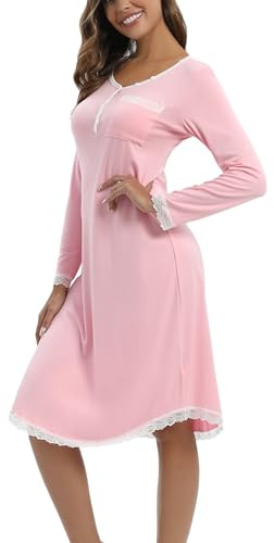Yukiuiny Chemises de Nuit Femme Coton Dentelle Nuisette Robe de Nuit Courte T Shirt de Nuit Pyjama Casual Col V Sexy Maternité Allaitement Top Confortable