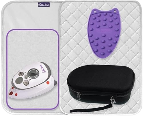 The Quilted Bear Mini Iron, Iron Rest & Ironing Mat - Lightweight Mini Steam Iron with Hard Shell Travel Case, Heat Resistant Silicone Iron Rest & Travel Ironing Mat (Black/Purple)