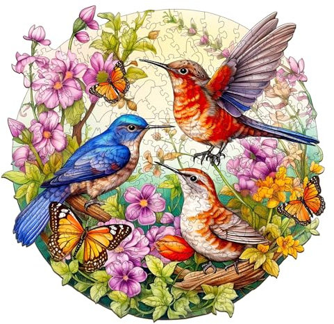 Blumuze Puzzle Bois Adulte 290pcs,Oiseaux et Papillons Puzzle en Bois Animaux, Puzzles Animal Unique pour Adulte 14+, Wooden Puzzles L-13.3 * 13in