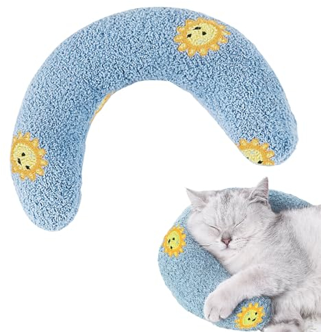 Taozoey Katzenminze Kissen, katzenkissen, Baldrian Kissen für Katzen, Weiches Flauschiges Haustier Beruhigendes Spielzeug, U-Förmiges Haustierkissen Zum Welpe Katze Schlafen, Spielen Blau