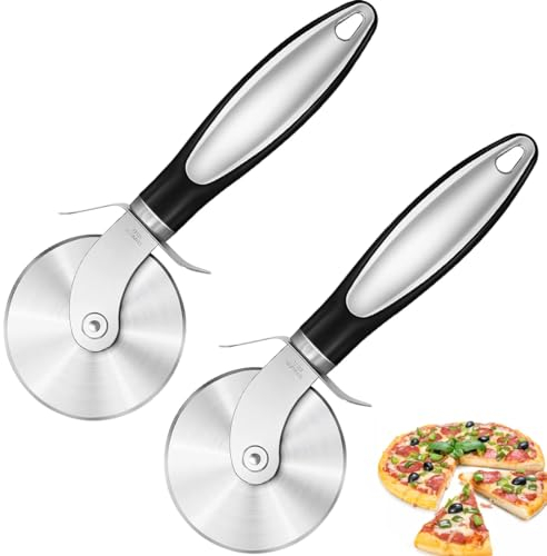 Premium Pizza Cutter, 2 PCS Stainless Steel Pizza Cutter Wheel, Food Grade Pizza Slicer, Super Sharp Pizza Slicer, Smooth Rotating Pizza Cutter Wheel, Handles Large and Small Pizza
