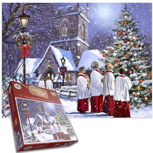 500 Piece Jigsaw Puzzle - The Christmas Choir Festive Santa for Adults - Family Fun Games for Xmas - Size 66 x 50cm
