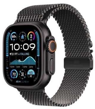 Apple Watch Ultra 2 (49 mm GPS + Cellular) Montre de Sport connectée avec Boîtier en Titane Noir et Bracelet Milanais Titane Noir (Small). Suivi de l’activité, GPS Haute précision, Neutre en Carbone