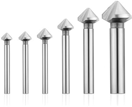 GVSS 6 Pièces Fraise à Chanfreiner HSS - Foret Conique 90°, Foret à Fraiser, Fraise à Noyer, pour Bois, Métal et PVC, Dimensions 6,3/8,3/10,4/12,4/16,5/20,5mm