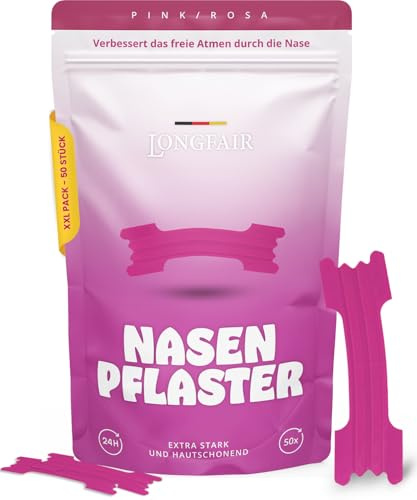 Premium Nasenpflaster | 50 Stück | verbessert Schlafqualität und steigert die Leistung | hilft gegen Schnarchen | extra starke Haftung & hautschonend (Rosa/Pink)
