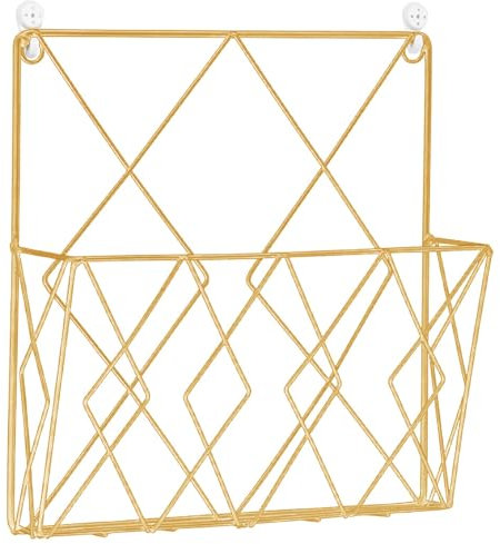 Jorzer Bathroom Magazine Rack, Gold Iron Wire Wall Mount File Holder, Wall-Mounted Organizer for Home School Dorm Newspapers Books Document
