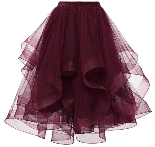 Mrat Women Tutu Tulle Skirt Elastic Waist Midi Skirts Layer Tiered A Line Skirts Party Asymmetrical Mesh Swing Skirt Pleated Irregular Flowy Dress Underskirt Petticoat Prom Ballet Dance Birthday