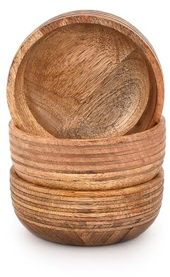 Indus Lifespace Juego de 3 cuencos de sopa de madera de mango | Cuencos de madera duraderos para porciones individuales y preparación de comidas | Elegante diseño rústico (5 x 5 x 2 pulgadas)