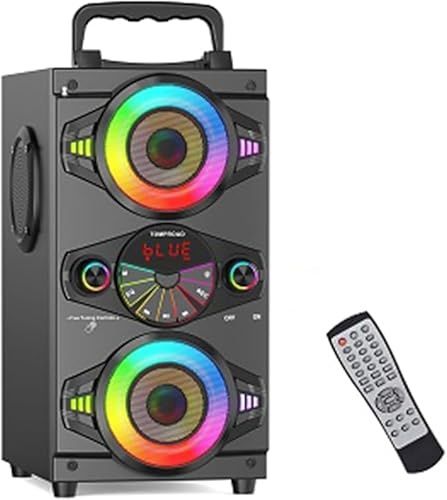 TOMPROAD Altoparlanti Bluetooth portatili 60W Grande e potente altoparlante stereo wireless ad alto volume Boombox Home Party con subwoofer, radio FM, luci colorate LED