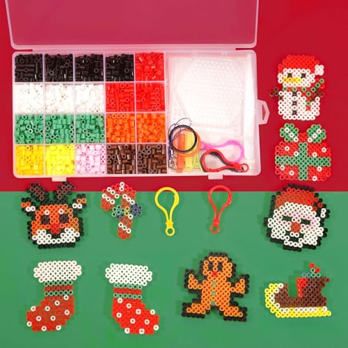 BOUTIKS Cuentas para Planchar Navidad - 2000 Cuentas y Abalorios Hama Beads 5mm con 13 Motivos Navideños | Incl. Tablero, Papel de Planchar & Caja Regalo | para Niños a partir de 6 Años
