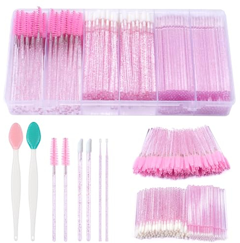 302PCS Disposable Eyelash/Lip/Cleaning Brushes: 100 PCS Crystal Mascara Wands/Spoolies - 100 Lip Brush - 100 Micro Brush - 2 Silicone Clean Brush - Makeup Applicators - Cosmetic Tools