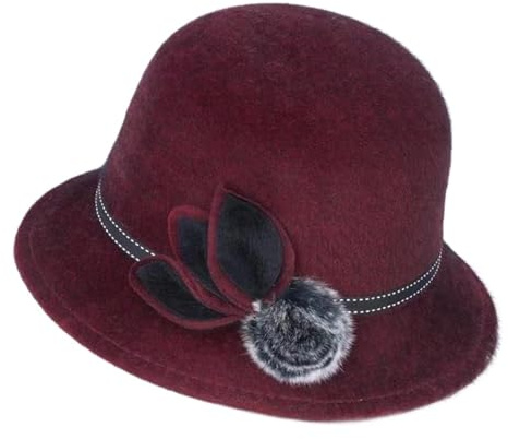 XUCZHAI vintage elegant damhatt blomma pompom enfärgad filt fedoras med brätte för damer höst vinter kvinnlig jazzmössa