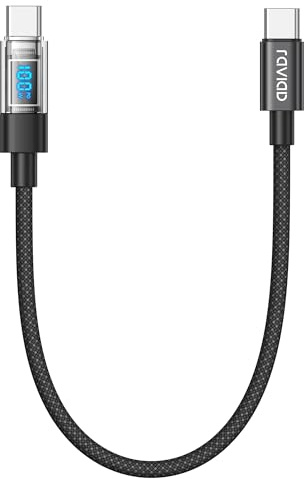 RAVIAD 100W USB-C till USB-C-kabel, 0.5M 5A snabbladdningskabel med LED-display för iPhone 17/16/15 Pro Max, Galaxy S25/S24/S23/S22, iPad Pro, MacBook Air, surfplattor, Hua wei, Pixel