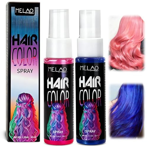 2×30ml Spray Colorant Cheveux Non Permanent,Spray colorant pour cheveux,Sprays Capillaire Lavable,Coloration temporaire,Pour fête,cosplay,Halloween(Rose + Bleu)