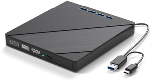 Tacdas Unidad de CD/DVD Externa 7 en 1 para Portátil, Ranuras USB 3.0, Reproductor, Grabador y Lector de CD/DVD Portátil.