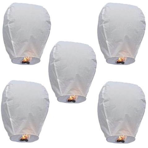 5 Pack Chinese Lanterns Paper Lanterns Lanterns to Release in Memory Lanterns for Outside Chinese Sky Lanterns No Assembly Required Flying Sky Lanterns for Wishing, Wedding, Birthday, (White)