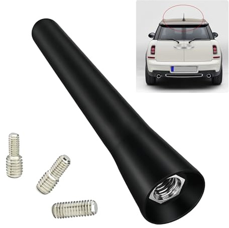 Antena Coche Corta Universal 6,5 cm, Mini Antena de Radio con 3 Tornillos M4 M5 M6, Radio FM Am de Repuesto, Compatible con Vehículos (Negro)
