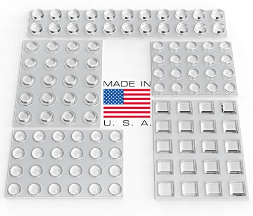 Clear Adhesive Bumper Pads 106-PC Pack (Round, Spherical, Square) - Made in USA - Rubber Feet Buffer Pads for Cupboard, Cabinet Doors, Drawers, Glass Tops, Picture Frames, Cutting Boards