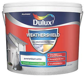 DULUX WEATHERSHIELD Smooth Masonry Paint Pure Brilliant White 10LTR