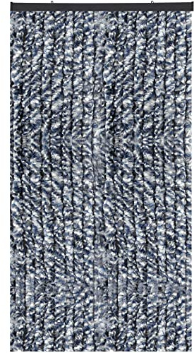 Arsvita Rideau en molleton 160 x 200 cm en bleu chiné – blanc – argent, parfait protection contre les insectes et les regards indiscrets pour votre porte de balcon et de terrasse, plusieurs couleurs