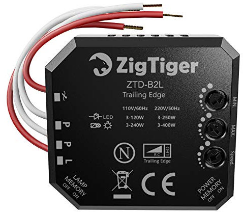 Zigtiger Interruptor regulador de intensidad empotrado, para Luces LED y Bombillas Regulables, con interruptor de atenuación universal, adecuado para dos voltajes diferentes, 110-240V (ferroso)