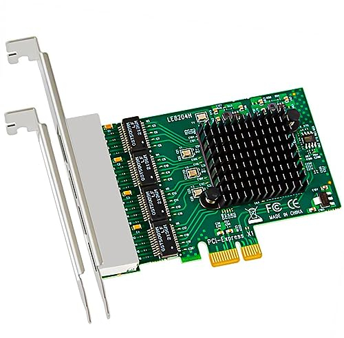 GLOTRENDS LE8204 4-Port-PCIe-Netzwerkkarte für Desktop-PCs, 1000/100/10 Mbit/s Gigabit-Ethernet-RJ45-LAN-Port, PCIE X1-Schnittstelle, Normale und Low-Profile-Halterung