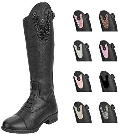 SUEDWIND FOOTWEAR Ridstövlar för barn Nova Kids Fun Läder – äkta läder – bekväm innersula – YKK-– justerbar – andningsbar – utbytbara toppar, säljs separat, svart, 36 EU
