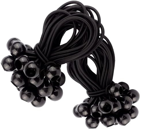 50 Elastici con Sfera per Teloni, Striscioni, Rimorchi, Tende, ecc. | Tenditori Piccoli in Gomma Universale Nero| Cavo Elastico Fissaggio