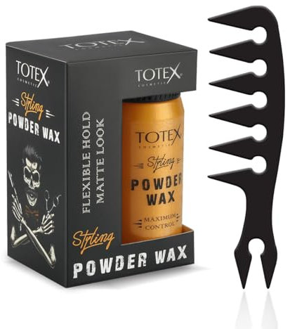 Totex Hair Styling Powder Wax 20g | Magic Volumising Texturising Dust | Ultra Strong Matte Hold | Long Lasting Volume | With Fantail Black Comb No3 Anti-Static Styling Tool for Men & Women