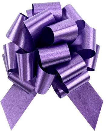 Restaurantware-Gift Tek 5.5 Inch Ribbon Pull Bows, 10 Satin Pull Bows - 20 Loops, Instant Design, Purple Plastic Flower Bow for Gifts, Large, for Wedding Baskets and Gift Wrapping