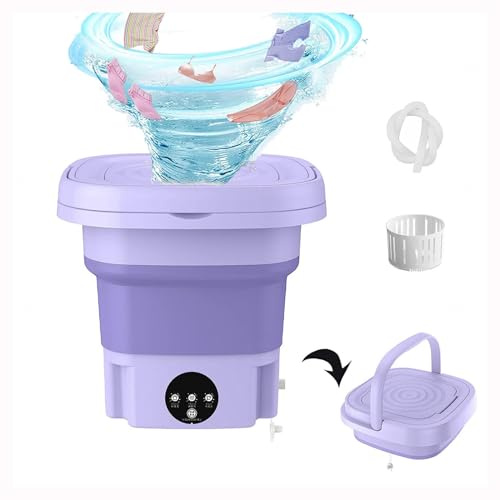 Minilavadoras Portatiles ， Lavadora Portatil 8L con con Blu-Ray,Spin Dry Y Tubería De Drenaje Washing Machine para Interior,Acampar,Viajar,Apartamento,Purple
