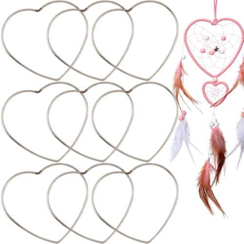 Cornici in metallo dorato a forma di cuore per l'artigianato, confezione da 9, perfette per acchiappasogni, pizzi, decorazioni murali e piante, circa 10 cm