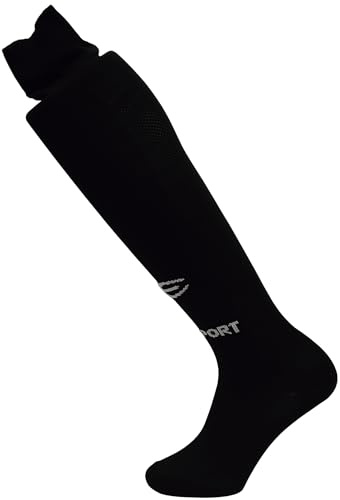Calzettoni da hockey, lunghi ed elastici. Il design con tessuti tecnici ad alte prestazioni favorisce la traspirazione e copre le ginocchia. (IT, Testo, L, Regular, Tall, Nero)