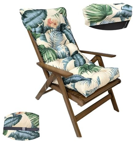 Cojín para tumbona, cojín de jardín, respaldo alto, cojín para silla, cojín de asiento, 8 cm de grosor, con corbata, cojín de asiento para interior, exterior, tumbona de 120 x 50 cm (ancho)