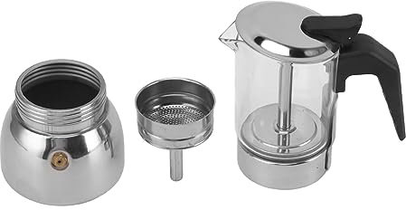 Olla Moka de Vidrio de Borosilicato y Acero Inoxidable para 9 Tazas, Compatible con Inducción (9 taza)